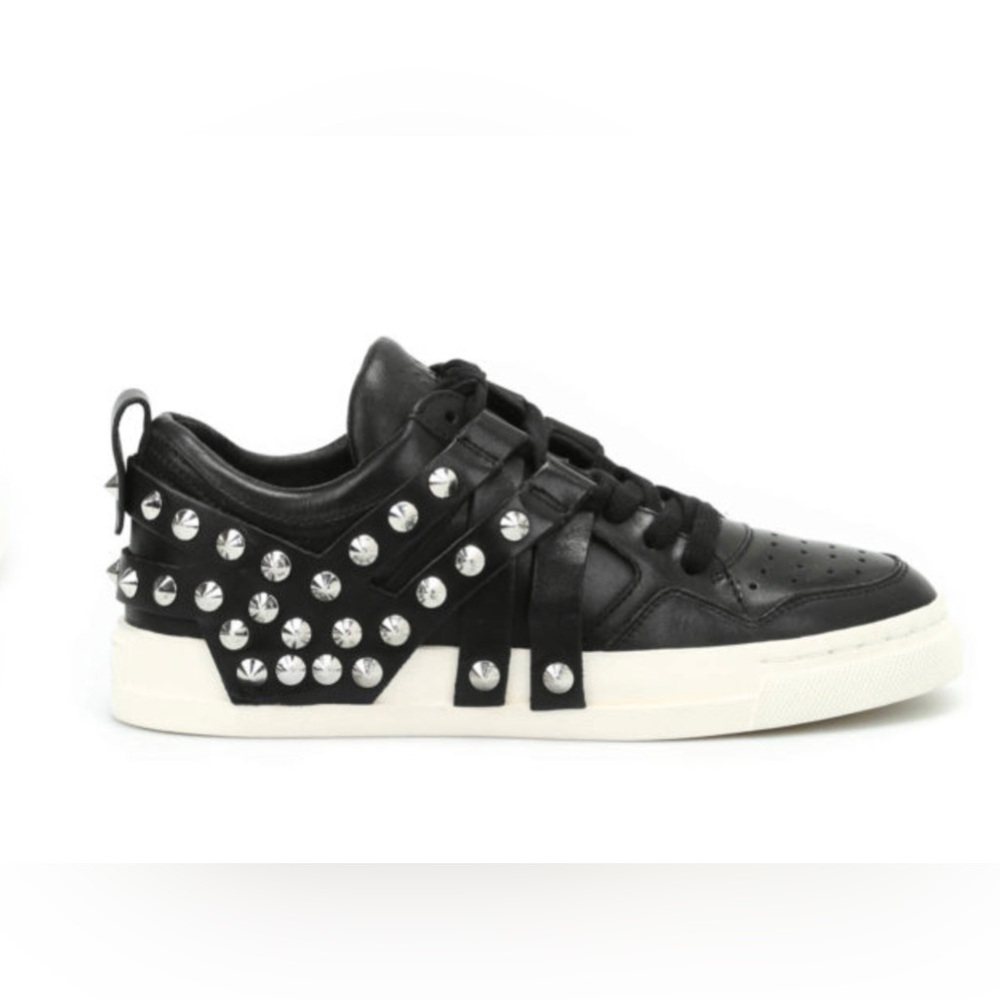 Studded Black Leather Sneakers - Women - Picture 2 of 7